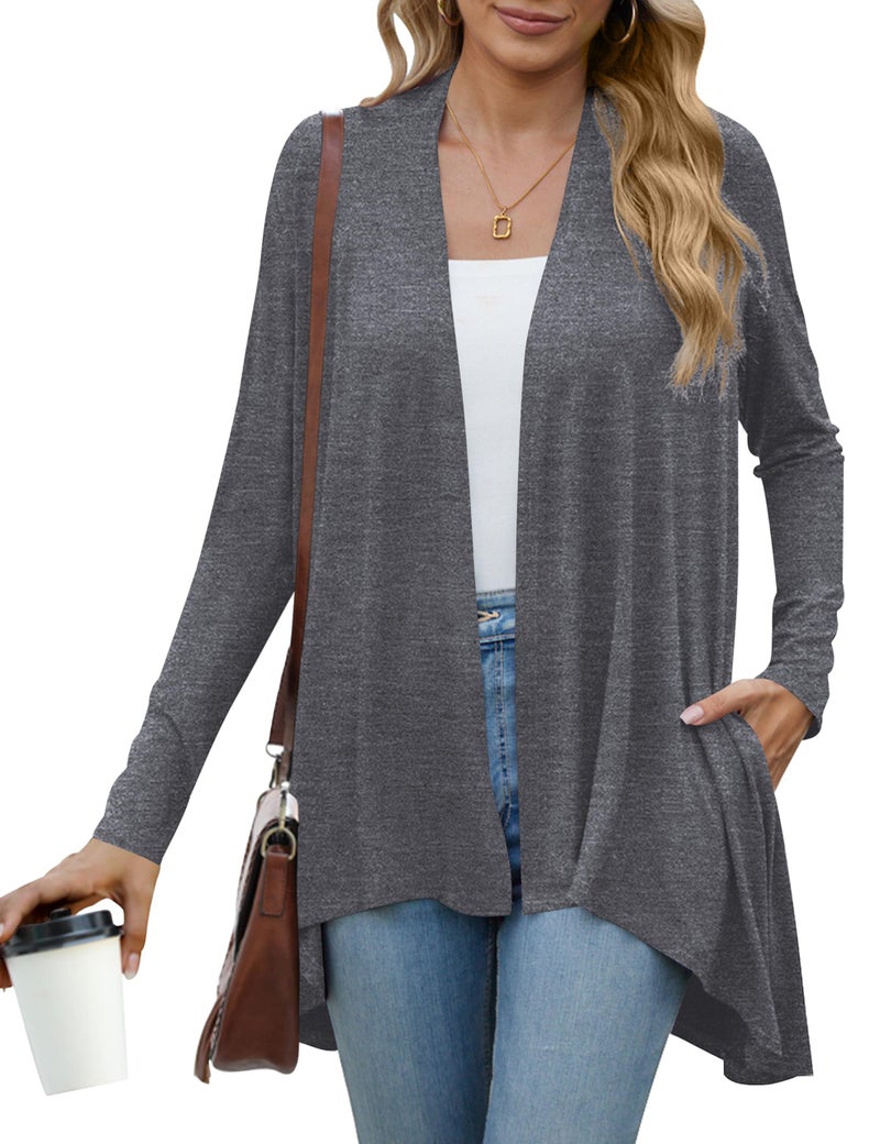 POGTMM Women's Casual Loose Long Sleeve Dusters Open Front Sweater Cardigans with Pockets (Charcoal Grey, US XXL(20-22)) - Image 1